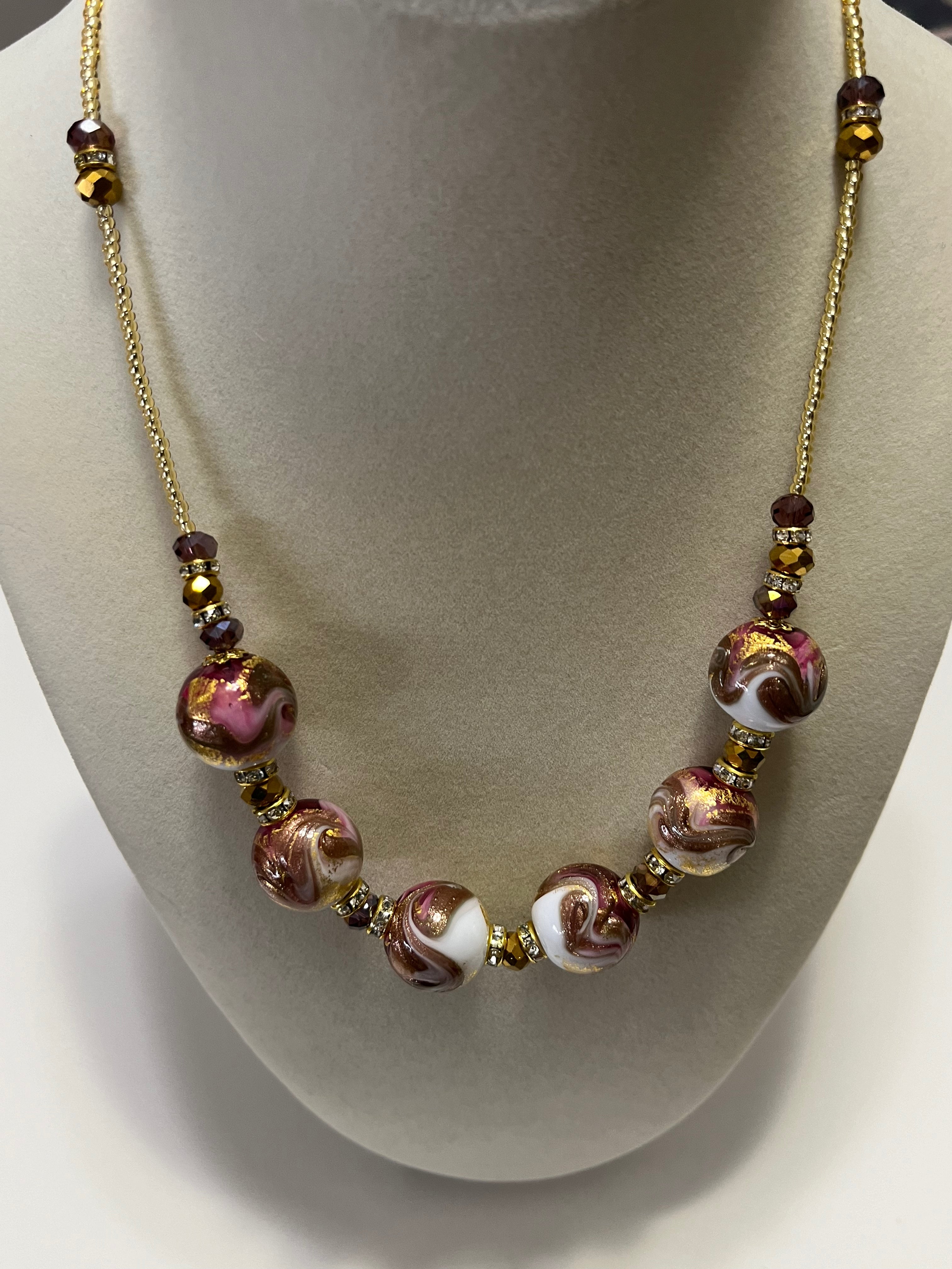 Pink gold balls necklace