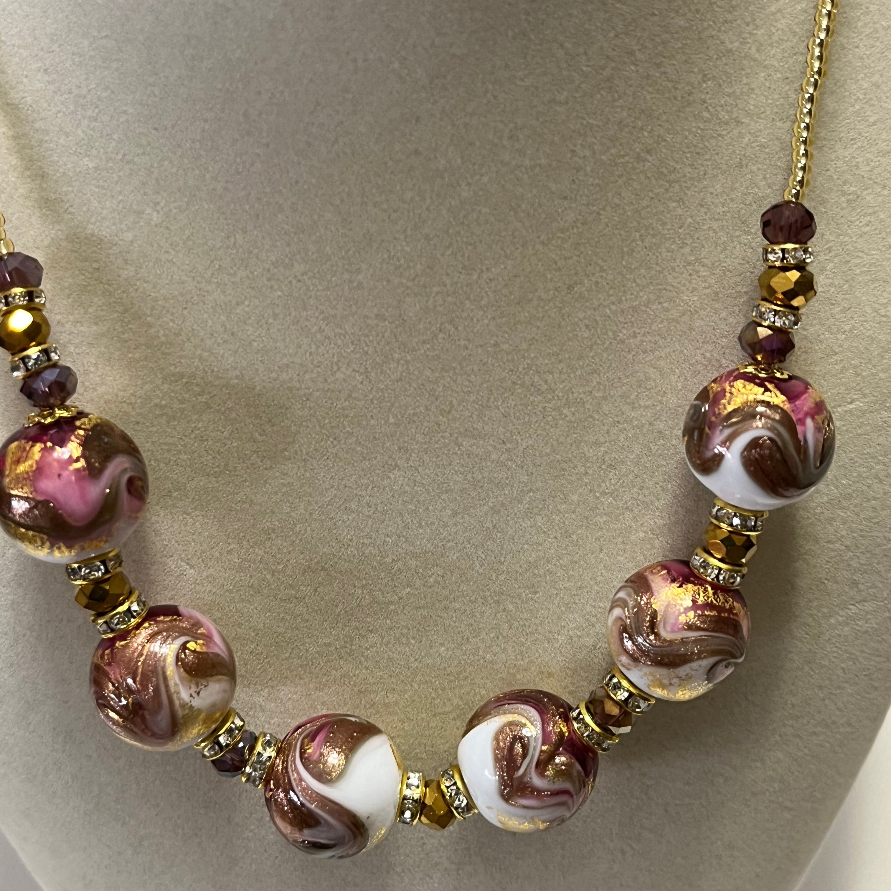 Pink gold balls necklace