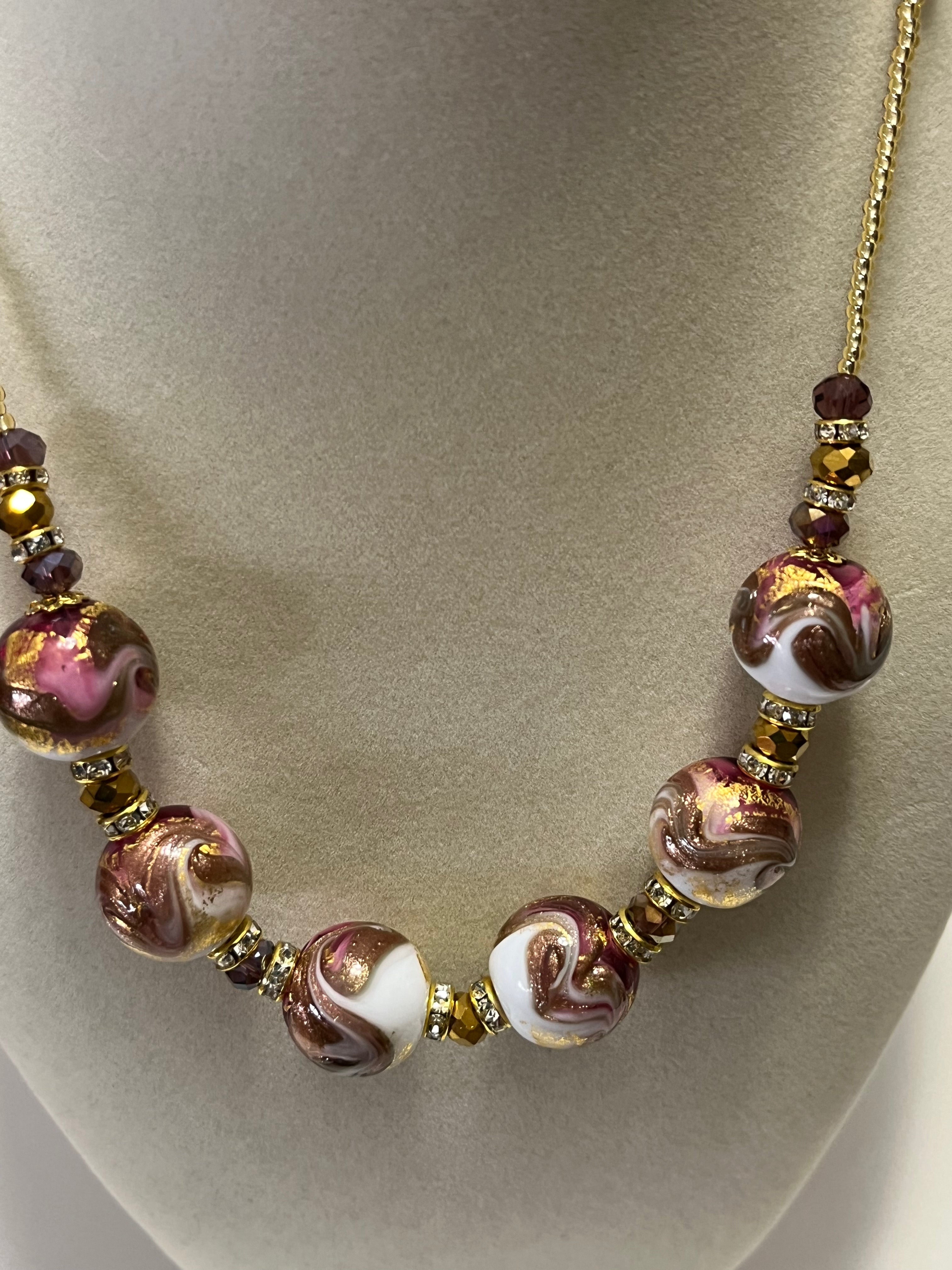 Pink gold balls necklace