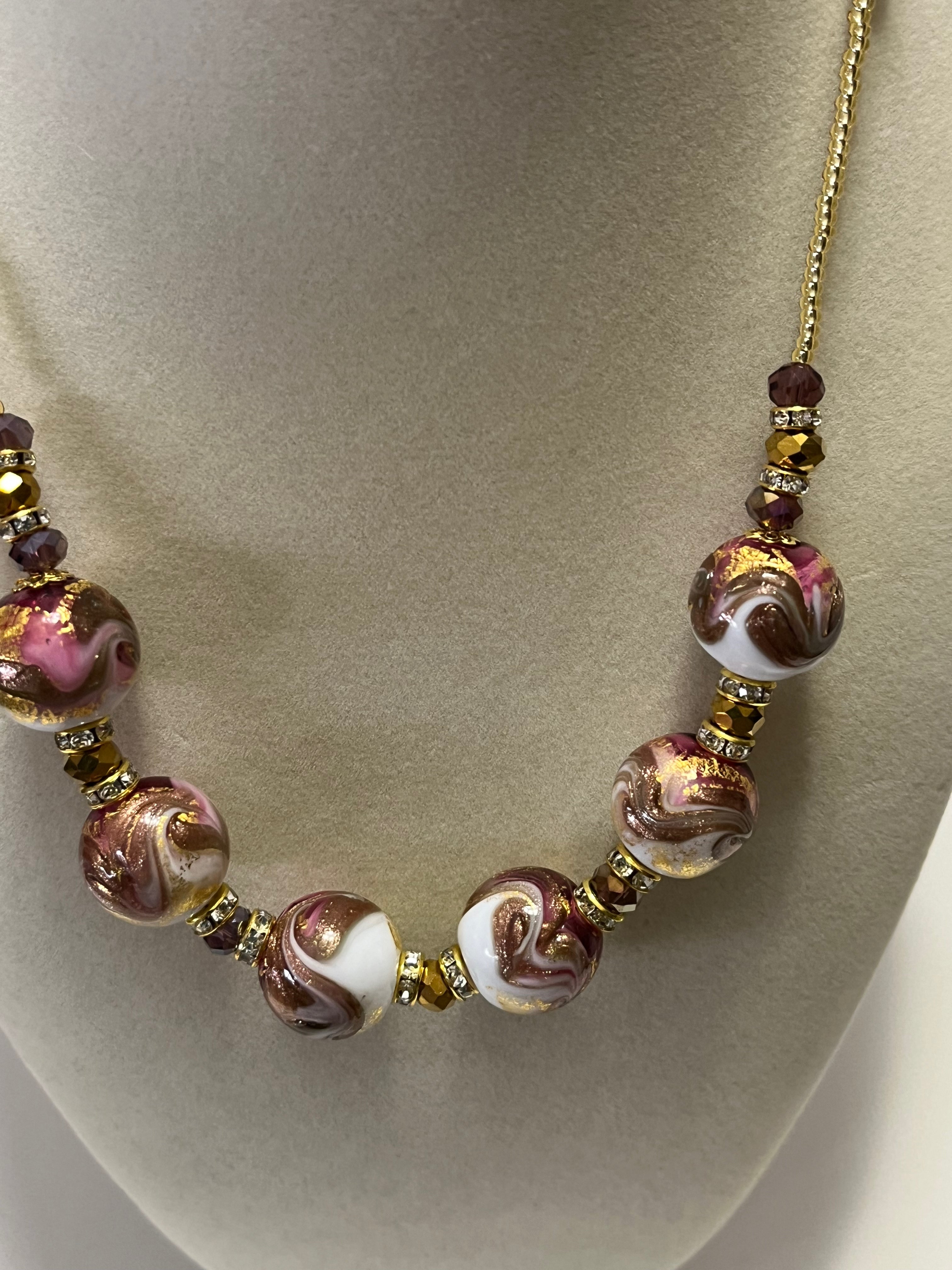 Pink gold balls necklace