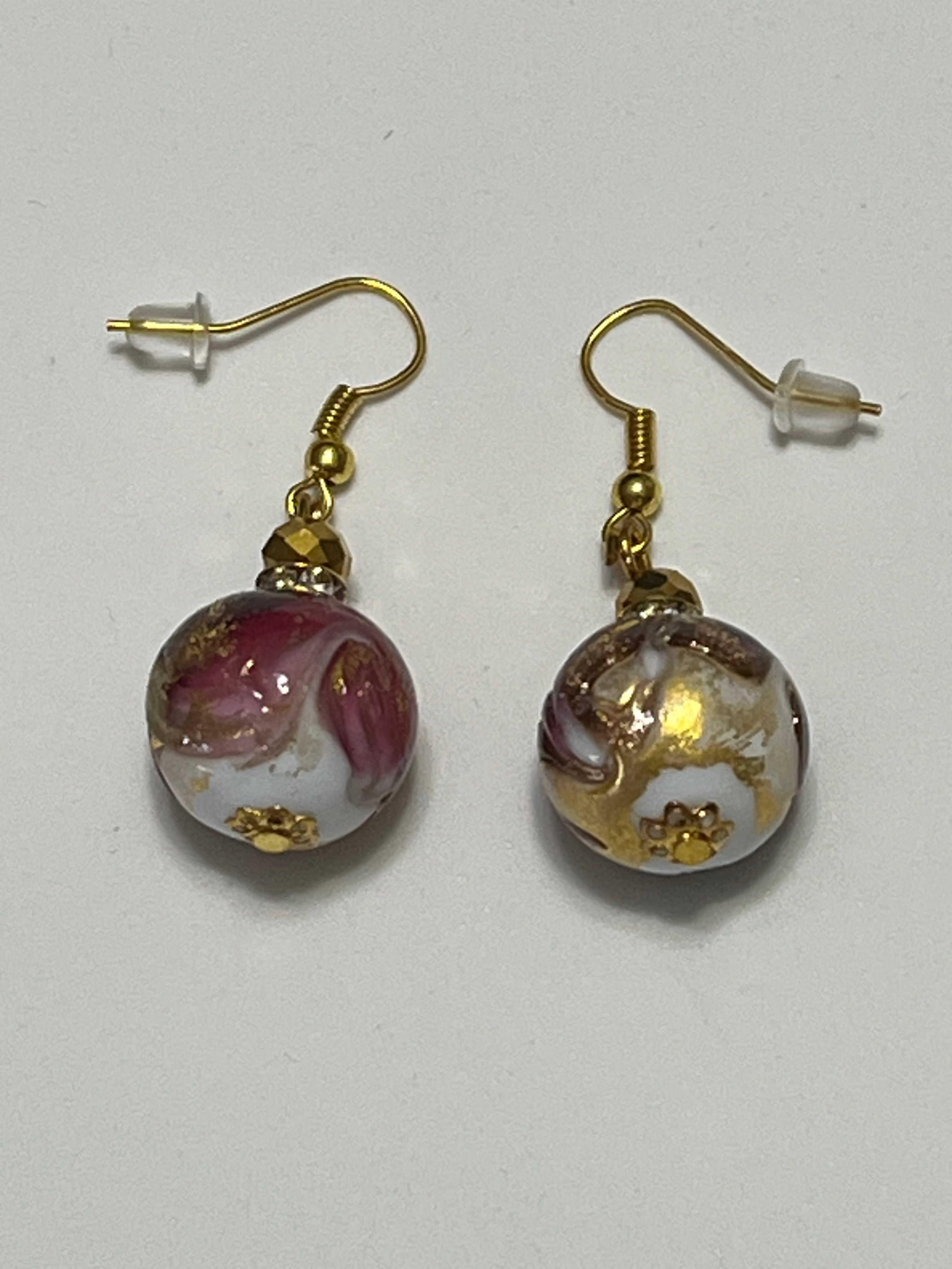 Pink gold balls earrings