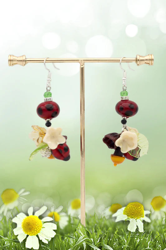 Ladybug and flowers earrings