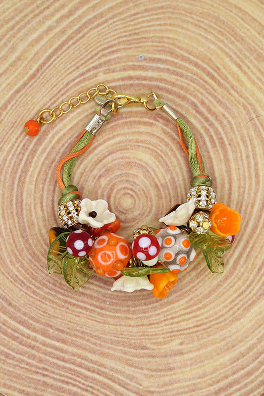 Mushrooms and flowers bracelet