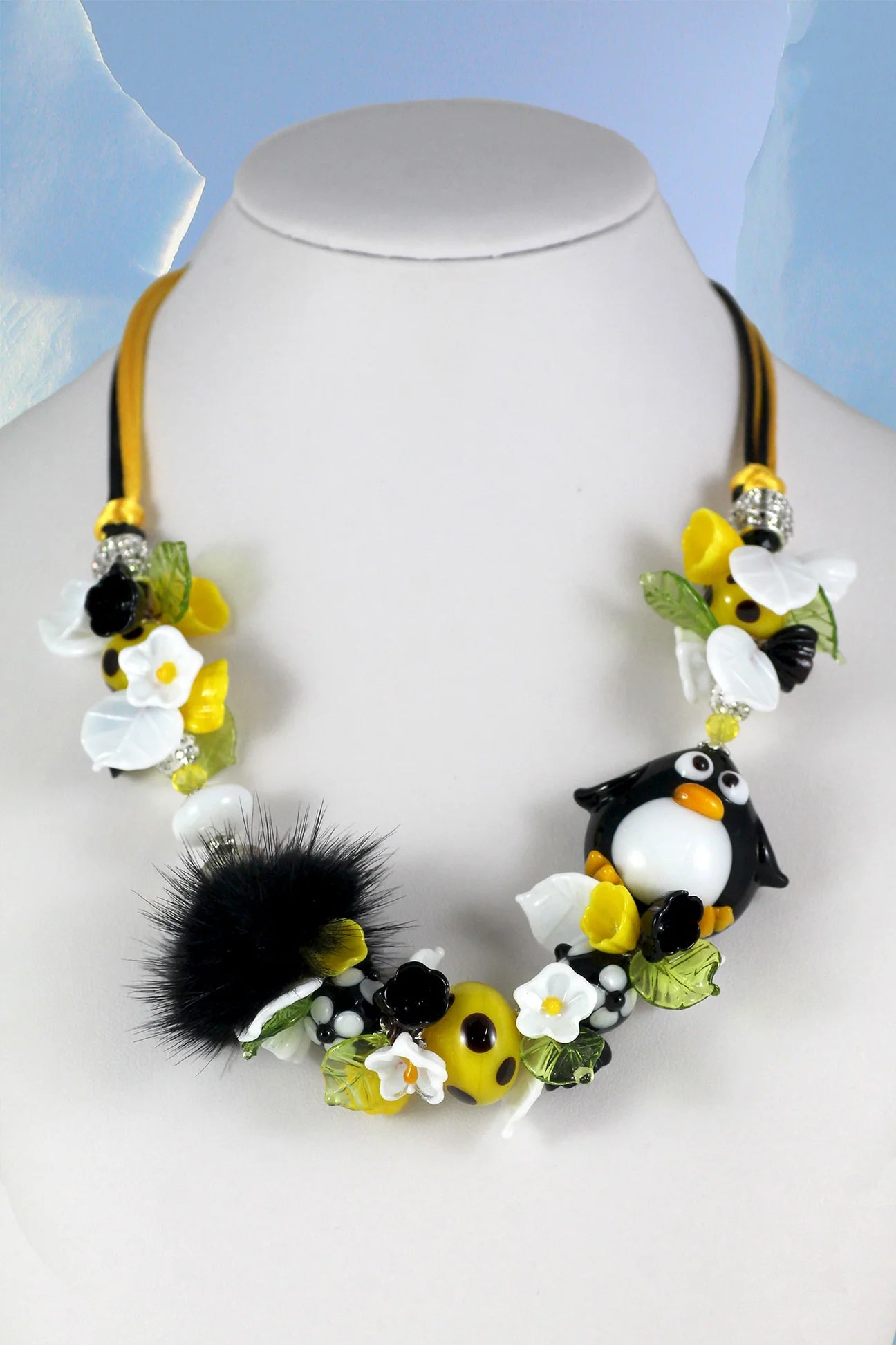 Penguin igloo necklace with flowers