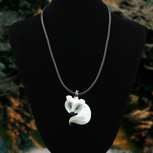 White fox pendant necklace