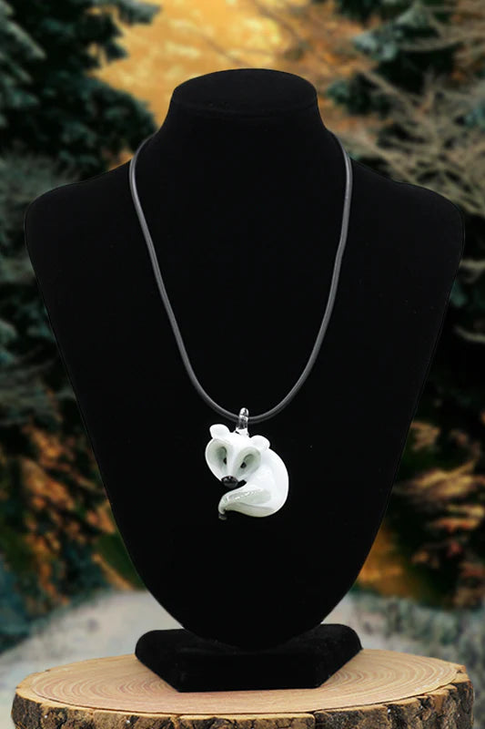 White fox pendant necklace